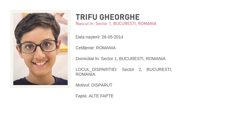 Copil dispărut - TRIFU GHEORGHE